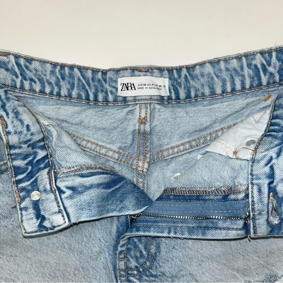 Zara High Rise Denim Cutoff Shorts 4 Blue Distressed Raw Hem Casual Festival - Picture 6 of 11